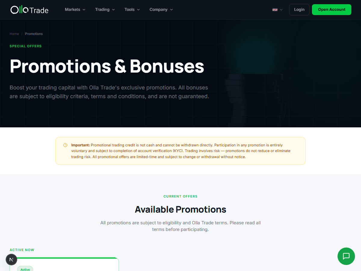 Olla Trade promotional landing page